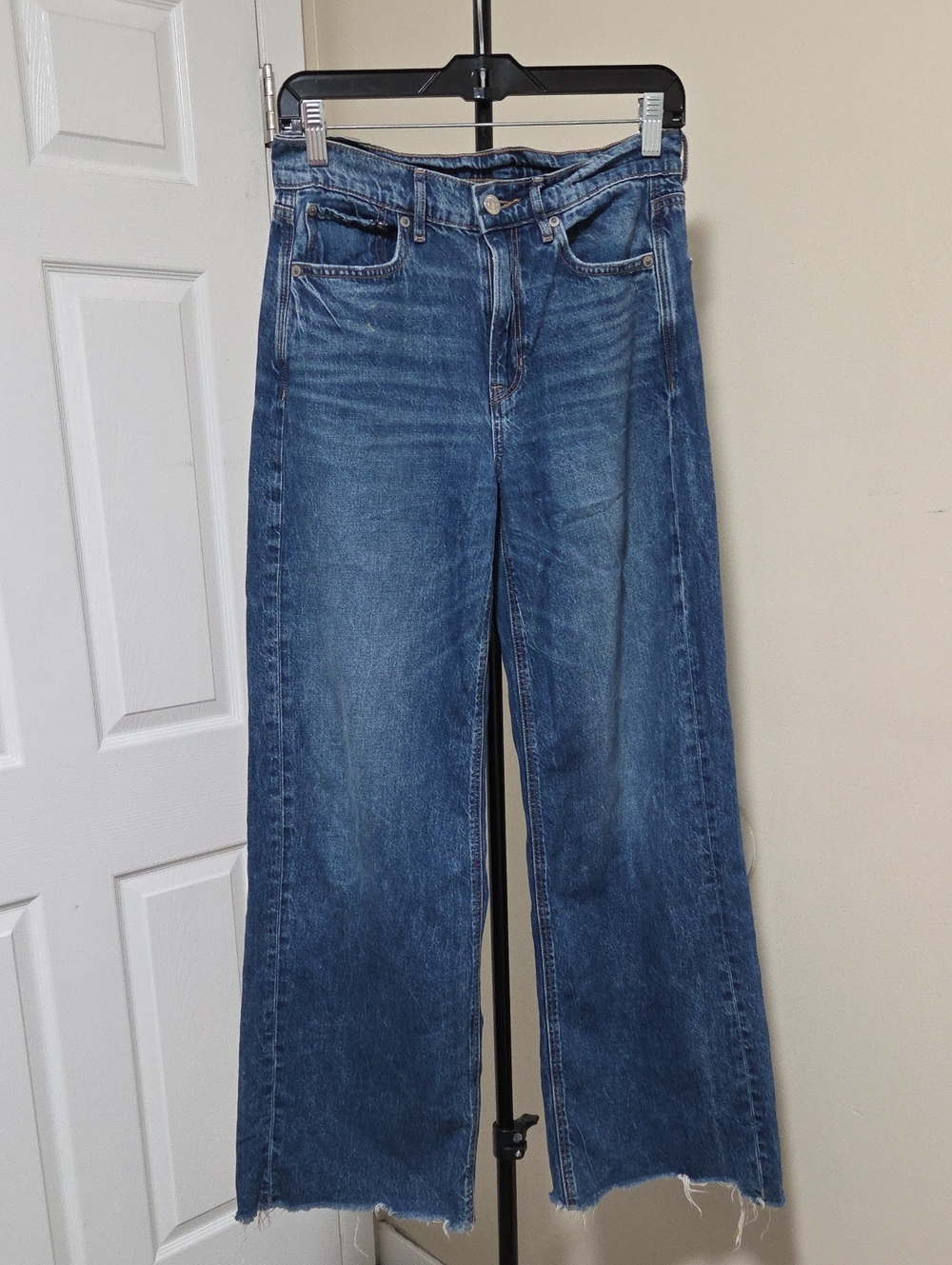 American Eagle Outfitters Cotton Blend Wide-Leg High-Rise Jeans - Blue